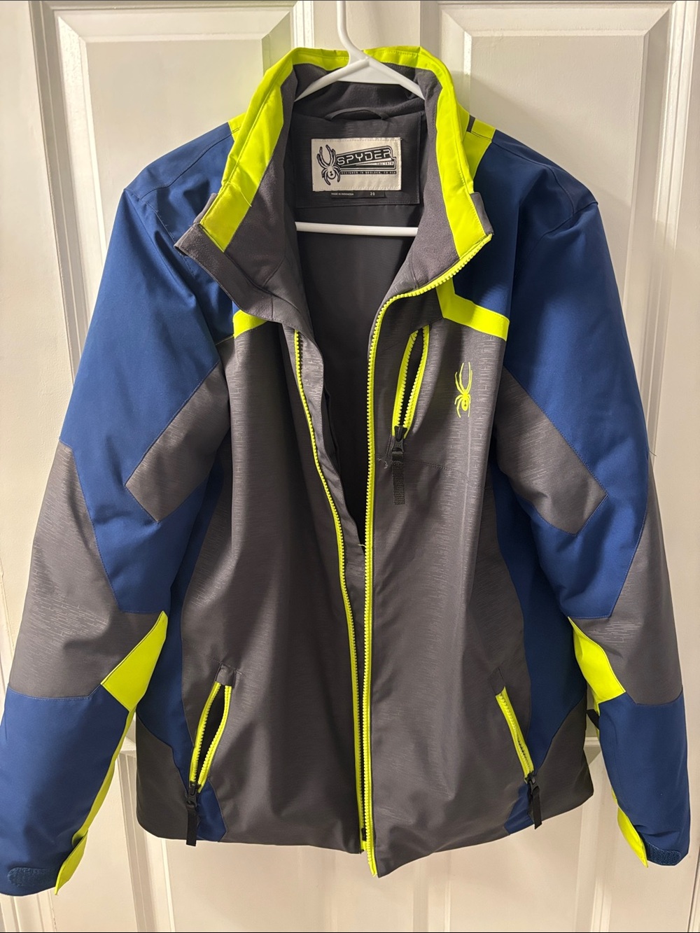 Spyder Kids Blue Gray Neon Yellow Softshell Ski Jacket